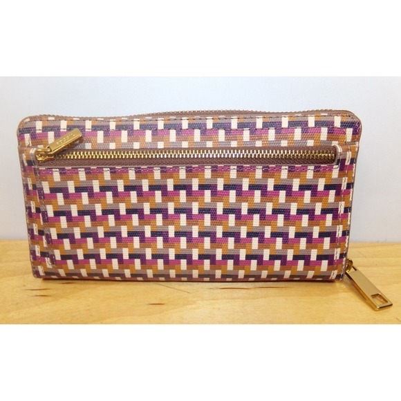 Fossil Logan RFID Clutch Wallet Woven Multicolor Zip Around - Picture 1 of 8